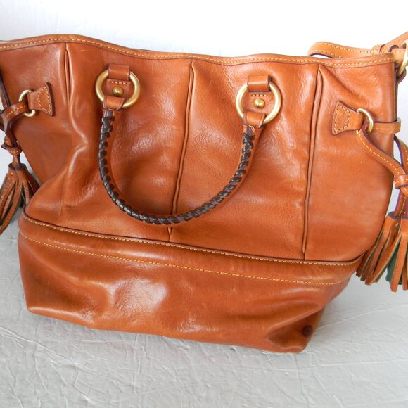 DOONEY & BOURKE FLORENTINE NATURAL TAN LEATHER BUCKLEY BUCKET DRAWSTRING BAG - Picture 13 of 16